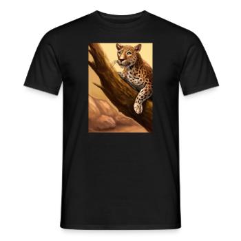 Leopard liegt auf Baum - Männer T-Shirt - Schwarz - Vorne - AI Model Male 178 light (178cm)