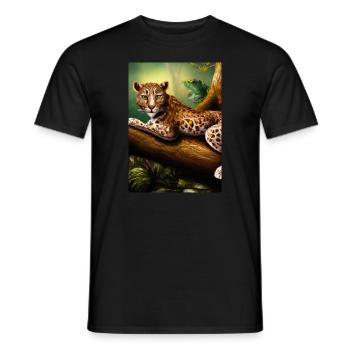 Leopard liegt auf Baum - Männer T-Shirt - Schwarz - Vorne - AI Model Male 178 light (178cm)
