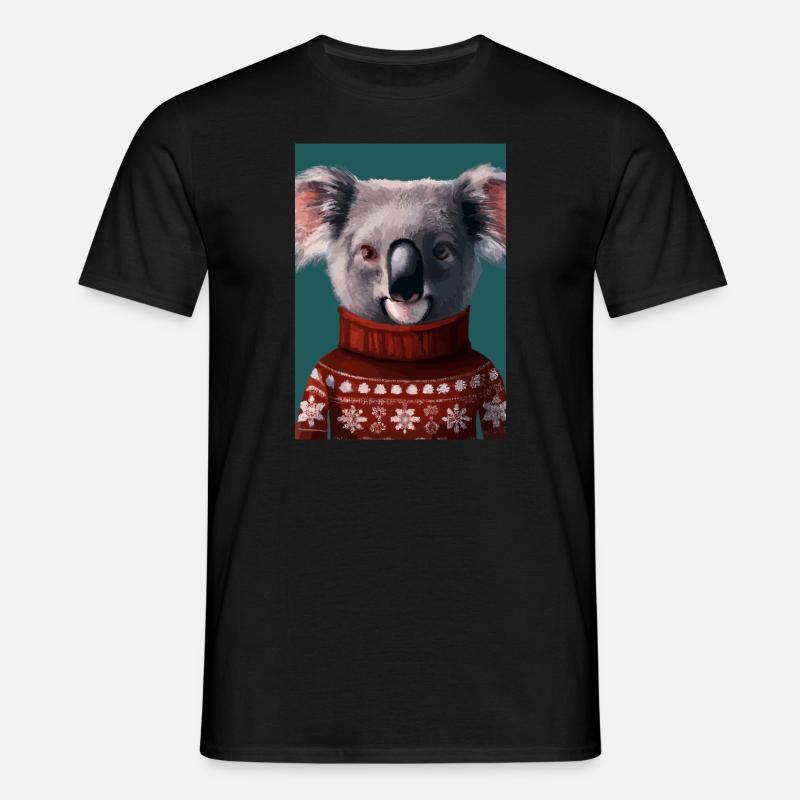 Koala im Weihnachtspullover - Männer T-Shirt - Schwarz