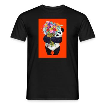 Panda mit Blumenstrauß - Männer T-Shirt - Schwarz - Vorne - AI Model Male 178 light (178cm)