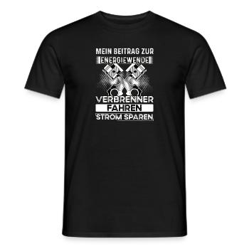 Strom sparen Verbrenner fahren Anti Elektroauto - Männer T-Shirt - Schwarz - Vorne - AI Model Male 178 light (178cm)