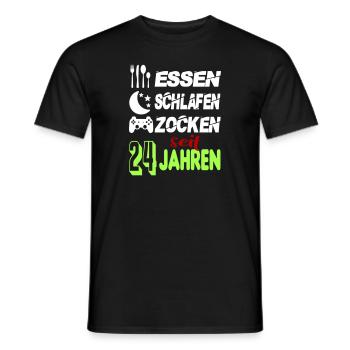 Geburtstag 24 Zocken Spielen Gaming Schlafen - Männer T-Shirt - Schwarz - Vorne - AI Model Male 178 light (178cm)