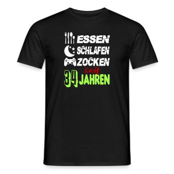 Geburtstag 34 Zocken Spielen Gaming Schlafen - Männer T-Shirt - Schwarz - Vorne - AI Model Male 178 light (178cm)