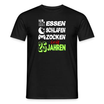 Geburtstag 25 Zocken Spielen Gaming Schlafen - Männer T-Shirt - Schwarz - Vorne - AI Model Male 178 light (178cm)