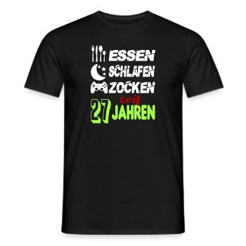 Geburtstag 27 Zocken Spielen Gaming Schlafen - Männer T-Shirt - Schwarz - Vorne - AI Model Male 178 light (178cm)