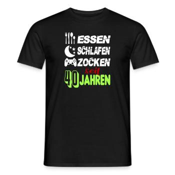 Geburtstag 40 Zocken Spielen Gaming Schlafen - Männer T-Shirt - Schwarz - Vorne - AI Model Male 178 light (178cm)