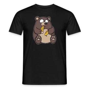 Fat Bear Eating Pizza Funny Comic Style hand drawn - Men's T-Shirt - black - Front - AI Model Male 178 light (178cm)