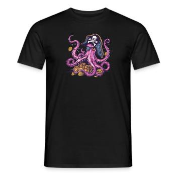 Pirate Octopus with Treasure Chest and Coins - Men's T-Shirt - black - Front - AI Model Male 178 light (178cm)