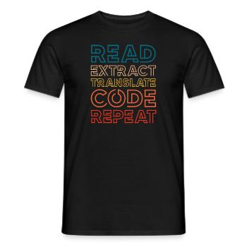 read extract translate code repeat Design for a - Men's T-Shirt - black - Front - AI Model Male 178 light (178cm)