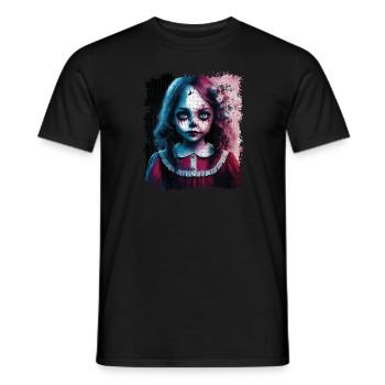 Cute Girl Halloween Scary Smile jigsaw - Men's T-Shirt - black - Front - AI Model Male 178 light (178cm)