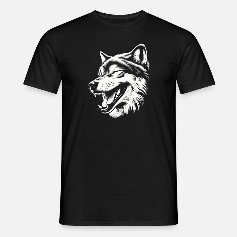 Lachender 🐺 Wolf - Männer T-Shirt - Schwarz