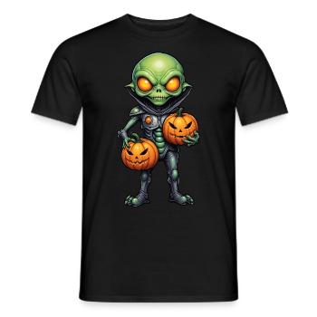 Alien with pumpkin heads Halloween - Men's T-Shirt - black - Front - AI Model Male 178 light (178cm)