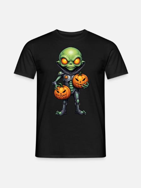 Alien with pumpkin heads Halloween - Men's T-Shirt - black