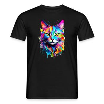 Chat domestique peint - T-shirt homme - noir - Devant - AI Model Male 178 light (178cm)