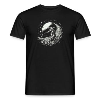 Cosmic surfer, astronaut surfing in space, moon - Men's T-Shirt - black - Front - AI Model Male 178 light (178cm)