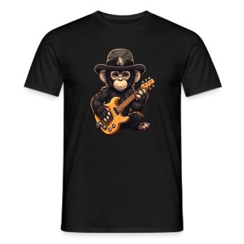 Affe Schimpanse spielt Acousitc Rock Gitarre - Männer T-Shirt - Schwarz - Vorne - AI Model Male 178 light (178cm)