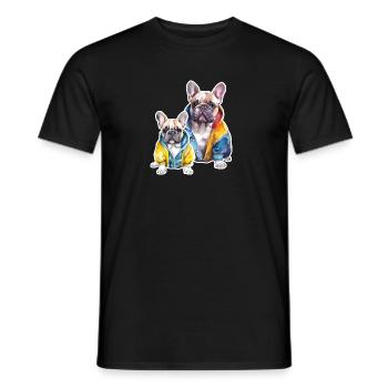Funny french bulldog family. - Men's T-Shirt - black - Front - AI Model Male 178 light (178cm)
