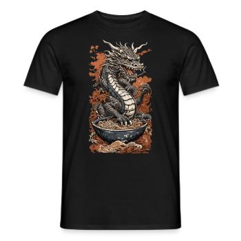 Dragon in ukiyo-e style & ramen noodle soup - Men's T-Shirt - black - Front - AI Model Male 178 light (178cm)