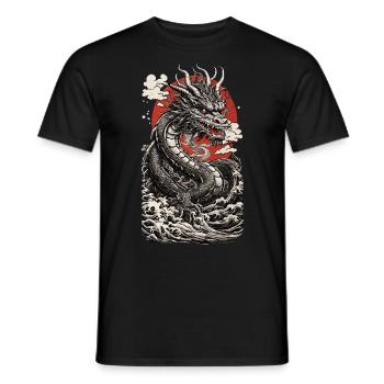 Ukiyo-E Drache Retro Asiatischer Japan Kunst Stil - Männer T-Shirt - Schwarz - Vorne - AI Model Male 178 light (178cm)