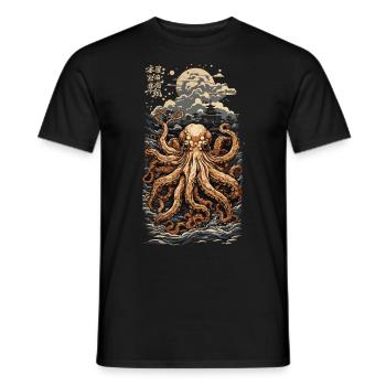 Ukiyo-E Oktopus Japanisches Meer und Fischer - Männer T-Shirt - Schwarz - Vorne - AI Model Male 178 light (178cm)