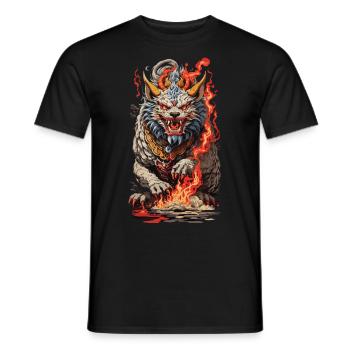Feu Yokai Lion Vintage Ukiyo-e Art Style - T-shirt homme - noir - Devant - AI Model Male 178 light (178cm)