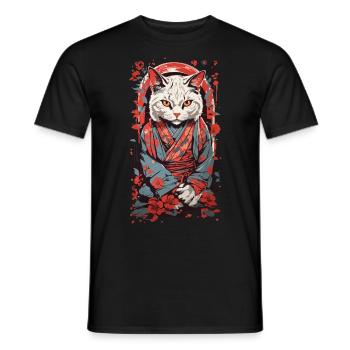 Ukiyo-e Katze Streetwear Retro Katzen Design - Männer T-Shirt - Schwarz - Vorne - AI Model Male 178 light (178cm)