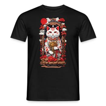 Chat Design Chat Porte-Bonheur Ukiyo-E Style Japon - T-shirt homme - noir - Devant - AI Model Male 178 light (178cm)