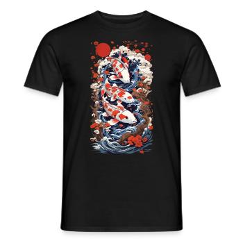Ukiyo-E Koi carpe Art rétro Japon Design Style - T-shirt homme - noir - Devant - AI Model Male 178 light (178cm)