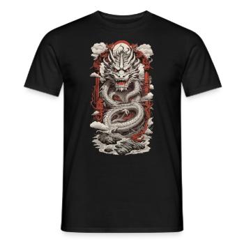 Asiatischer Drache im Retro Ukiyo-E Japan Stil - Männer T-Shirt - Schwarz - Vorne - AI Model Male 178 light (178cm)