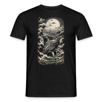 Japan Wave Kanagawa pêche à la ligne Ukiyo-E Style - T-shirt homme - noir - Devant - AI Model Male 178 light (178cm)