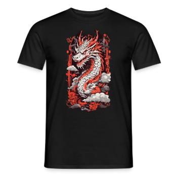 Feuer Drache Japan Ukiyo-E Otaku Kunststil - Männer T-Shirt - Schwarz - Vorne - AI Model Male 178 light (178cm)