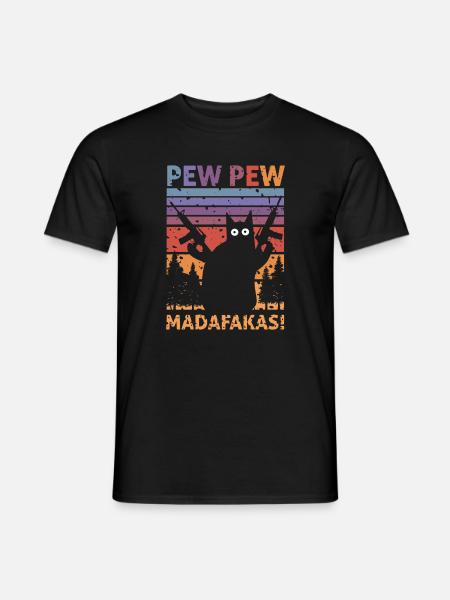 Pew Pew Funny Cat - T-shirt herr - svart