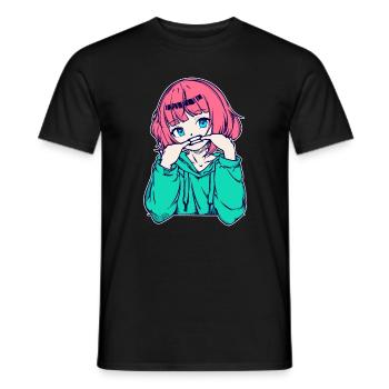 Girls Anime Japanese Comic Cartoon Manga - Men's T-Shirt - black - Front - AI Model Male 178 light (178cm)