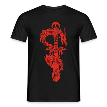 Der rote Drache und das Schwert - Männer T-Shirt - Schwarz - Vorne - AI Model Male 178 light (178cm)