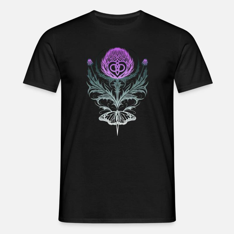 Distel mit Schmetterling Mutterknoten - Männer T-Shirt - Schwarz