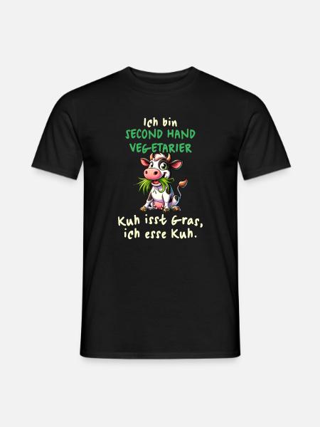 Second Hand Vegetarier – Lustiges Kuh-Design - Männer T-Shirt - Schwarz