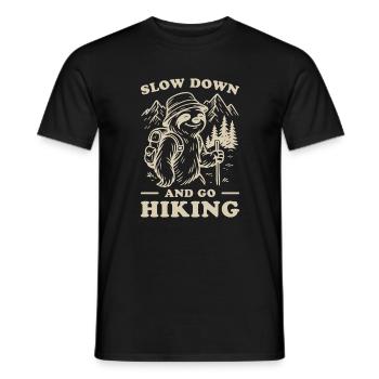 Sloth Hiking Adventure Mountain Nature Design - Men's T-Shirt - black - Front - AI Model Male 178 light (178cm)