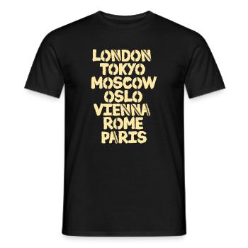 City World Collage in Vintage Style - Men's T-Shirt - black - Front - AI Model Male 178 light (178cm)