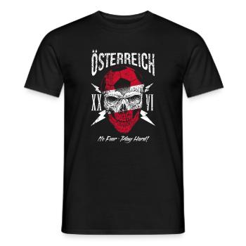 ÖSTERREICH Fußball Fan Totenkopf Flagge - Männer T-Shirt - Schwarz - Vorne - AI Model Male 178 light (178cm)