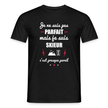 pas parfait mais skieur, cadeau ski - T-shirt homme - noir - Devant - AI Model Male 178 light (178cm)