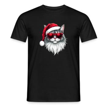 Cooles Weihnachtsshirt Katze Weihnachtsmann - Männer T-Shirt - Schwarz - Vorne - AI Model Male 178 light (178cm)