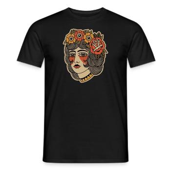 Old school tattoo Illustration Frau mit Blumen - Männer T-Shirt - Schwarz - Vorne - AI Model Male 178 light (178cm)