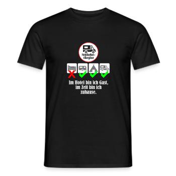 Im Hotel bin ich Gast, im Zelt bin ich zuhause. - Männer T-Shirt - Schwarz - Vorne - AI Model Male 178 light (178cm)