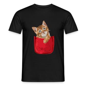 Katze in der Brusttasche Lustiges Katzen - Männer T-Shirt - Schwarz - Vorne - AI Model Male 178 light (178cm)