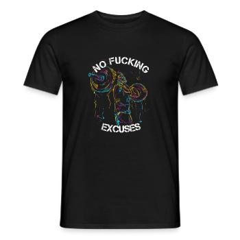 NO FUCKING EXCUSES Gym Trainig Bodybuilding - Männer T-Shirt - Schwarz - Vorne - AI Model Male 178 light (178cm)