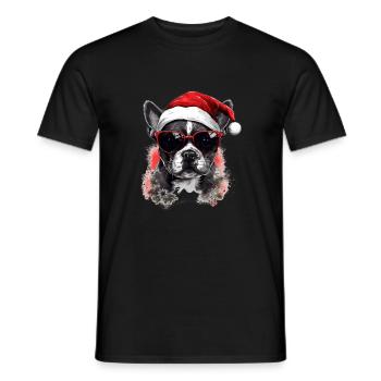 French Bulldog Christmas Dog in the Snow - Men's T-Shirt - black - Front - AI Model Male 178 light (178cm)