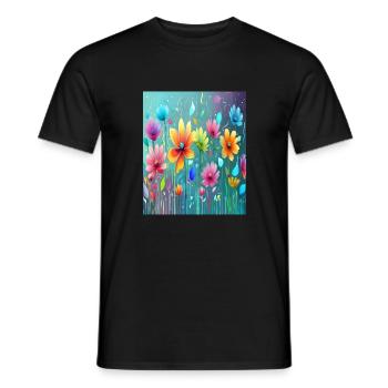 Skurrile Garten-Fata Morgana: Neonfarbene bunte Blumen - Männer T-Shirt - Schwarz - Vorne - AI Model Male 178 light (178cm)
