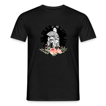 Handgezeichnete Geisha mit Rose, Vintage Style - Männer T-Shirt - Schwarz - Vorne - AI Model Male 178 light (178cm)