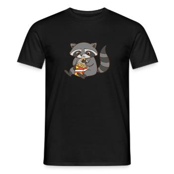 Un raton laveur mange du pop-corn. - T-shirt homme - noir - Devant - AI Model Male 178 light (178cm)
