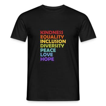 Freundlichkeit Gleichheit Inklusion Vielfalt Frieden Liebe - Männer T-Shirt - Schwarz - Vorne - AI Model Male 178 light (178cm)